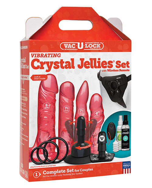Vac-u-lock Vibrating Crystal Jellies Set W-wireless Remote - Pink - Bossy Pearl