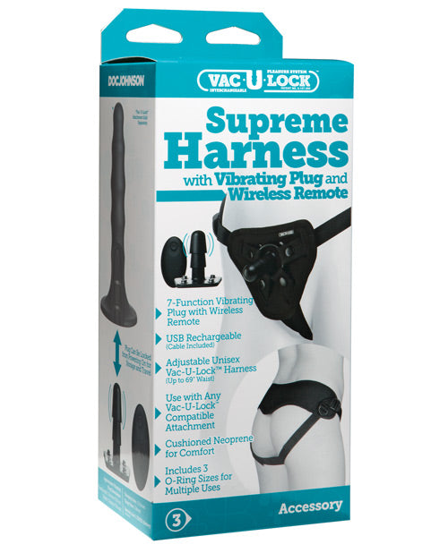 Vac-u-lock Supreme Harness W-vibrating Plug - Black - Bossy Pearl