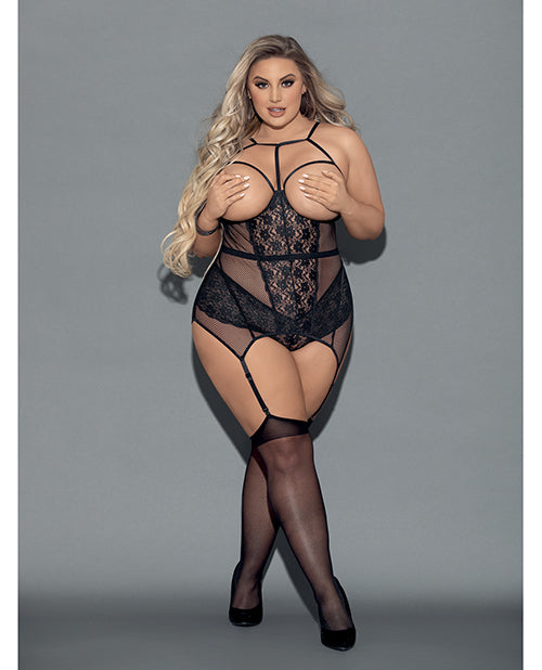 Euphoria Open Cup Bustier & Crotchless Boyshorts (hosiery Not Included) Black Qn - Bossy Pearl