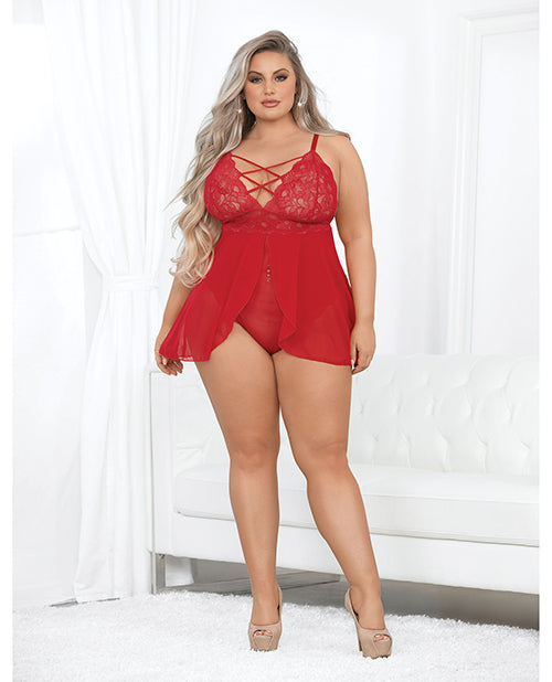 Lace & Mesh Teddy Doll Red