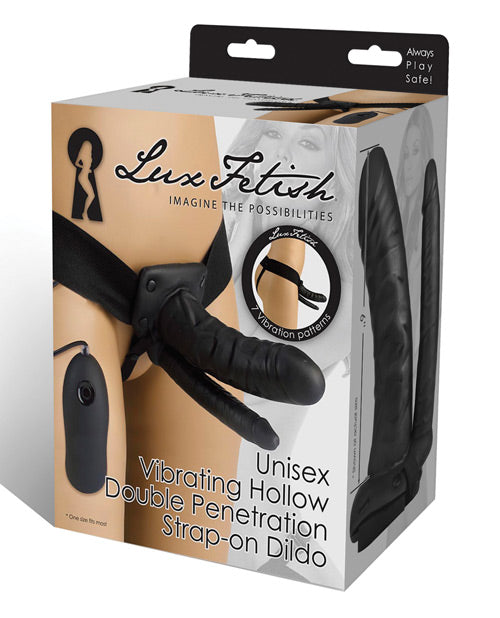 Lux Fetish Unisex Vibrating Hollow Double Penetration Strap On Dildo - Bossy Pearl