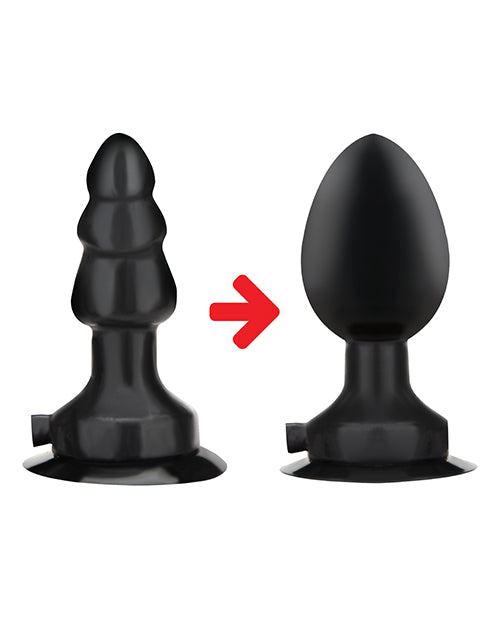 Lux Fetish 4" Inflatable Vibrating Butt Plug W-suction Base - Black - Bossy Pearl