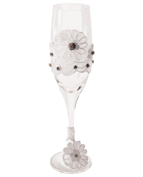 Bride To Be Champagne Glass  W-white Lace Trim - Bossy Pearl