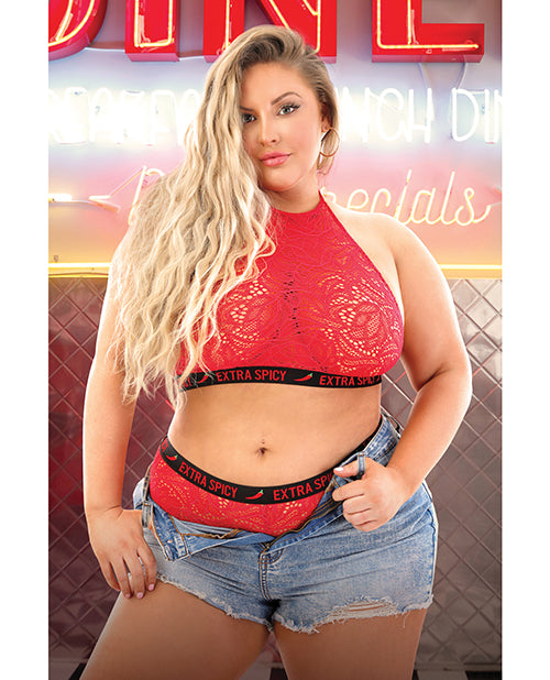Vibes Extra Spicy Halter Bralette & Cheeky Panty Chili Red Qn - Bossy Pearl
