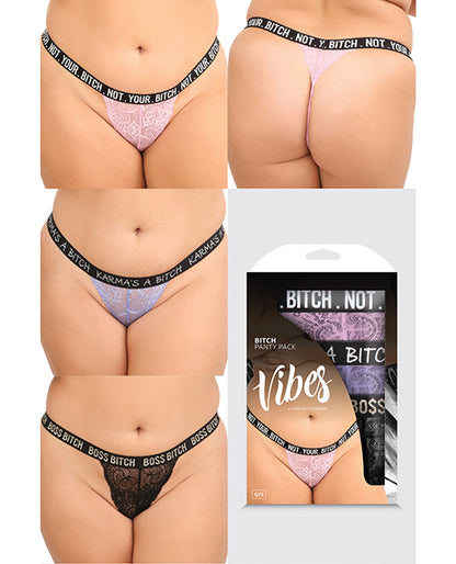 Vibes Bitch 3 Pack Lace Panty Assorted Colors Qn - Bossy Pearl