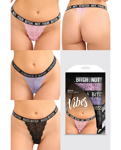 Vibes Bitch 3 Pack Lace Panty Assorted Colors O-s - Bossy Pearl