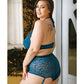 Curve Shay Lace Halter Bra Top & High Waist Crotchless Panty W/removable Garters Teal