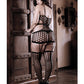 Fantasy Sheer Power Moves Cutout Net Dress W/attached Garter Stockings Black - Bossy Pearl