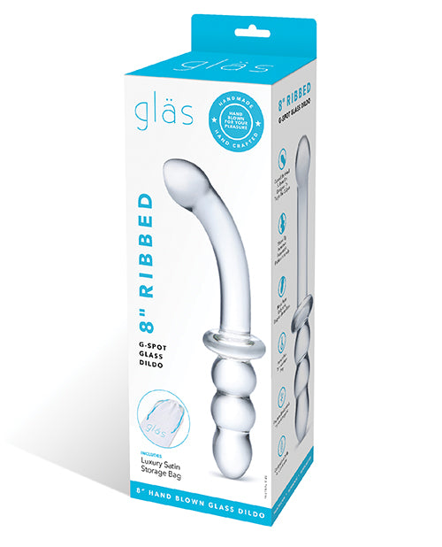 Glas 8" Ribbed G-spot Glass Dildo - Bossy Pearl