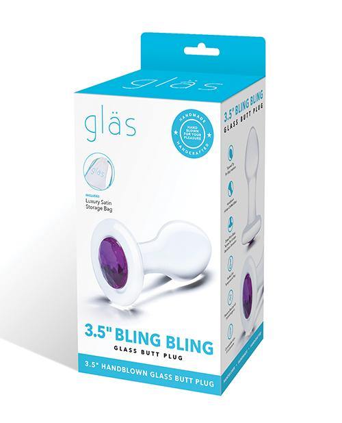 Glas 3.5" Bling Bling Glass Butt Plug - Clear - Bossy Pearl