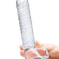 Glas 8" Realistic Ribbed Glass G-spot Dildo W-balls - Clear
