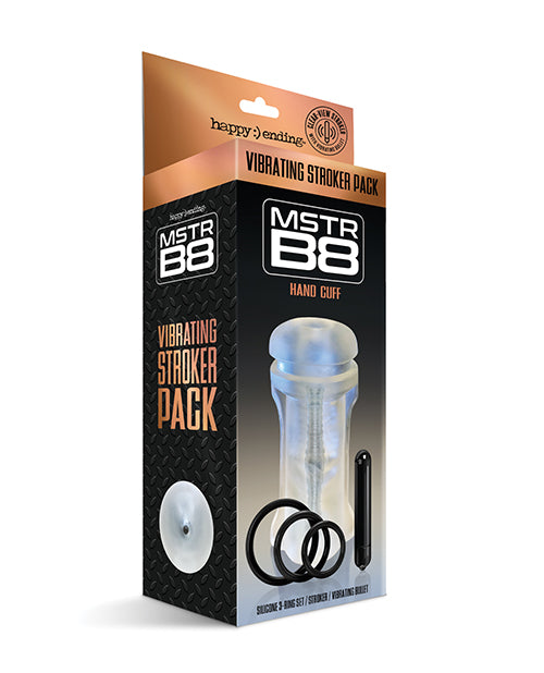 Mstr B8 Hand Cuff Vibrating Stroker Pack - Kit Of 5 Clear - Bossy Pearl