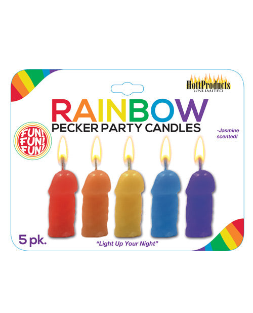 Rainbow Pecker Party Candles - Asst. Colors Pack Of 5 - Bossy Pearl