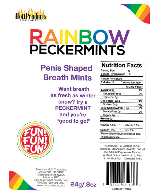 Rainbow Pecker Shape Candies In Tin-carded - Bossy Pearl