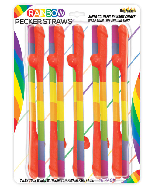 Rainbow Pecker Straws Pack Of 10 - Bossy Pearl