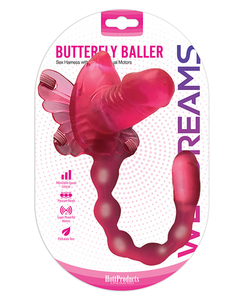 Wet Dreams Butterfly Baller Sex Harness W-dildo - Pink - Bossy Pearl