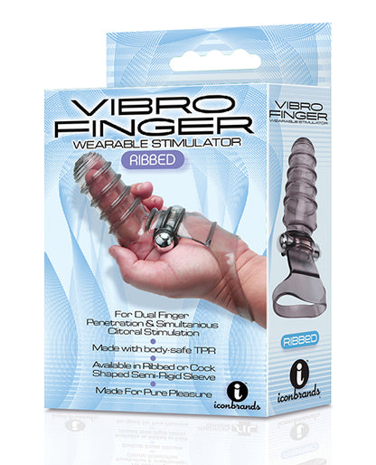 The 9's Vibrofinger Ribbed Finger Massager - Grey - Bossy Pearl