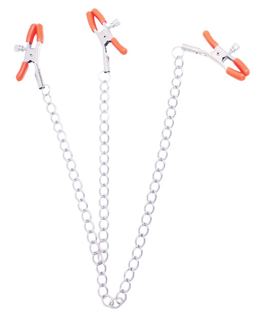 The 9's Orange Is The New Black Triple Your Pleasure Clamps & Chain - Bossy Pearl