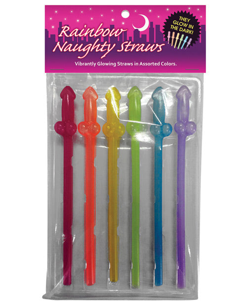 Naughty Glow In The Dark Rainbow Straws - Pack Of 6 - Bossy Pearl