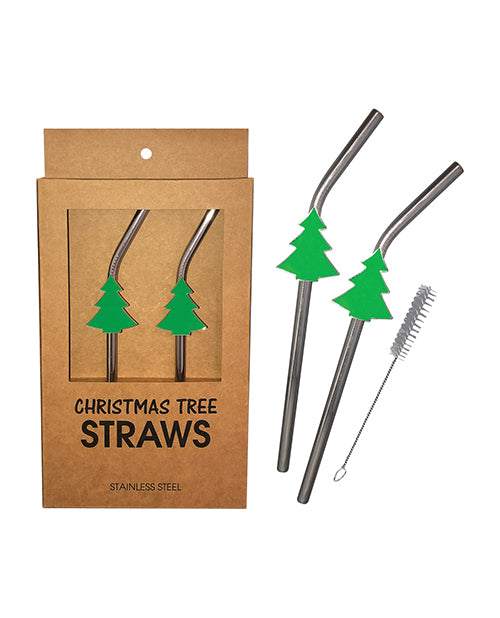 Holiday Tree Reusable Stainless Steel (dishwasher Safe) Straws - Pack Of 2 - Bossy Pearl