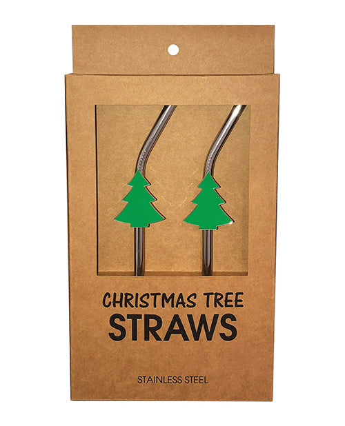 Holiday Tree Reusable Stainless Steel (dishwasher Safe) Straws - Pack Of 2 - Bossy Pearl