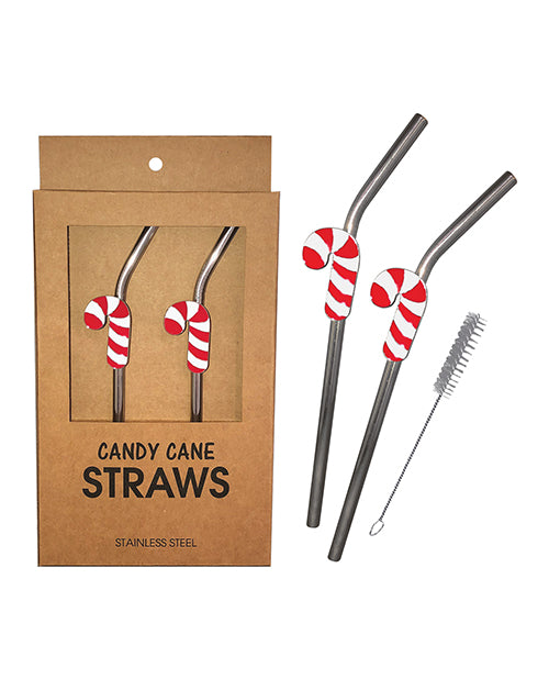 Holiday Candy Cane Reusable Stainless Steel (dishwasher Safe) Straws - Pack Of 2 - Bossy Pearl