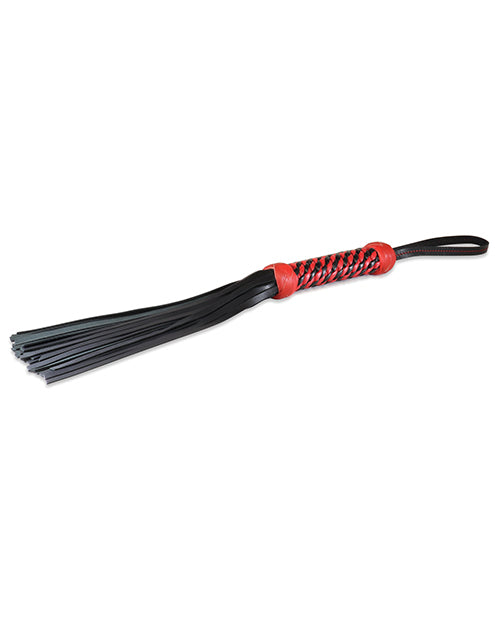 Sultra 16" Lambskin Twisted Grip Flogger - Black W-red Woven Handle - Bossy Pearl