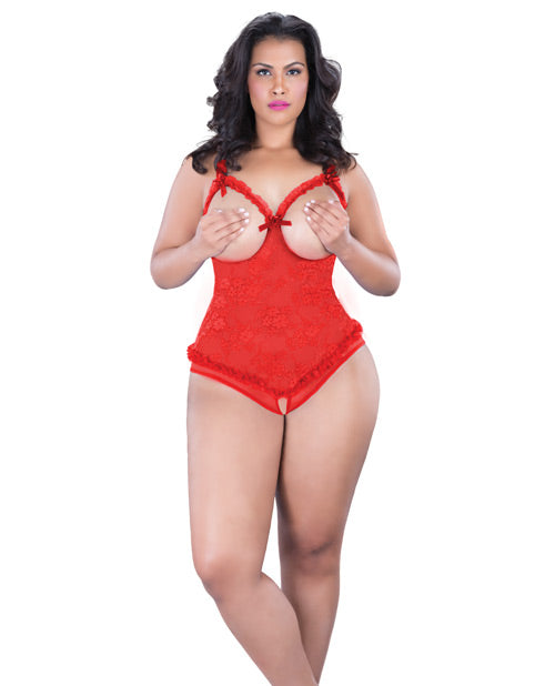 Lace Open Cup & Crotchless Teddy - Bossy Pearl