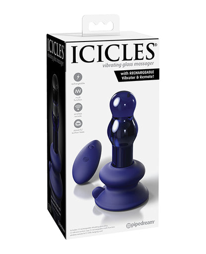 Icicles No. 83 Hand Blown Glass Vibrating Butt Plug W-remote - Blue - Bossy Pearl