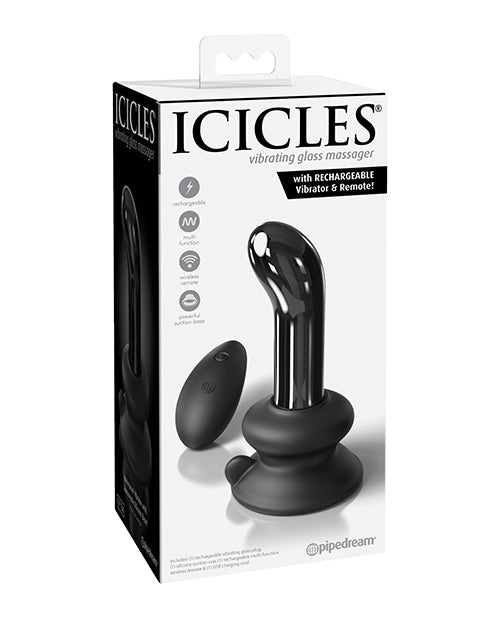 Icicles No. 84 Hand Blown Glass Vibrating Butt Plug W-remote - Black - Bossy Pearl