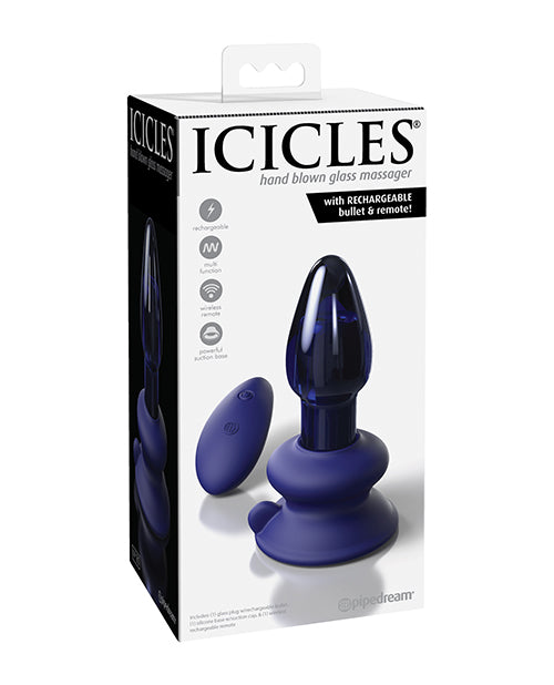 Icicles No. 85 Hand Blown Glass Vibrating Butt Plug W-remote - Blue - Bossy Pearl