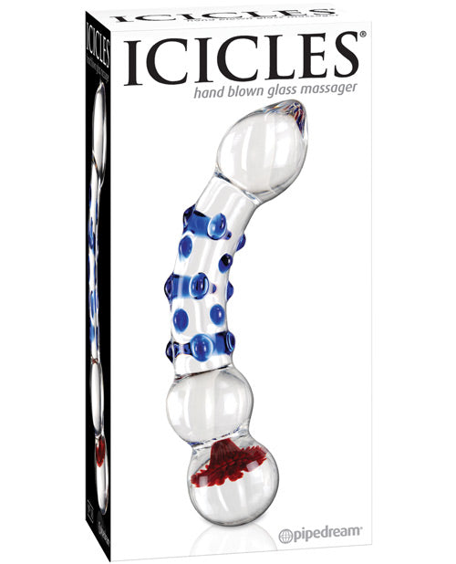 Icicles No. 18 Hand Blown Glass Massager - Clear W-blue Knobs - Bossy Pearl