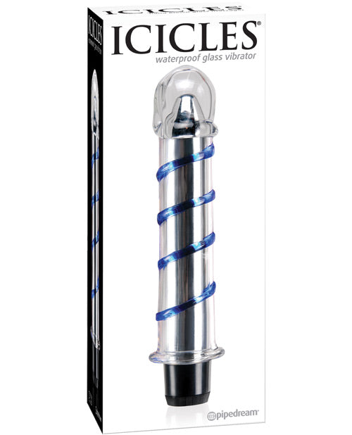 Icicles No. 20 Hand Blown Glass Vibrator Waterproof - Clear W-blue Swirls - Bossy Pearl