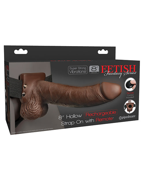 Fetish Fantasy Series 8" Hollow Rechargeable Strap On W-remote - Brown - Bossy Pearl