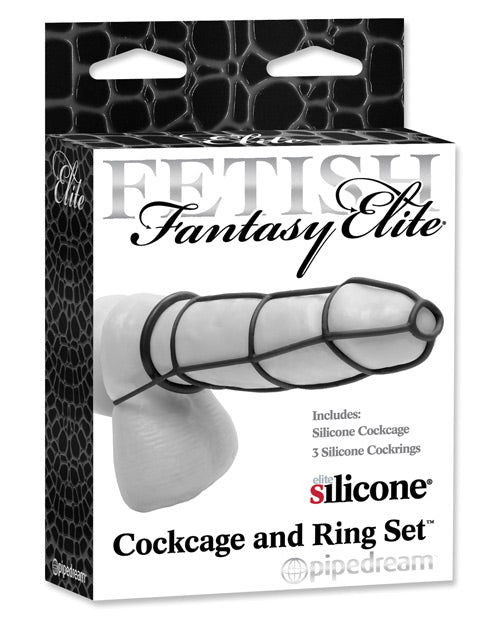 Fetish Fantasy Elite Cockcage & Ring Set - Black - Bossy Pearl