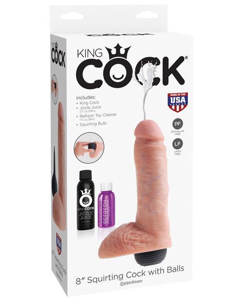 "King Cock 8"" Squirting Cock W/balls" - Bossy Pearl