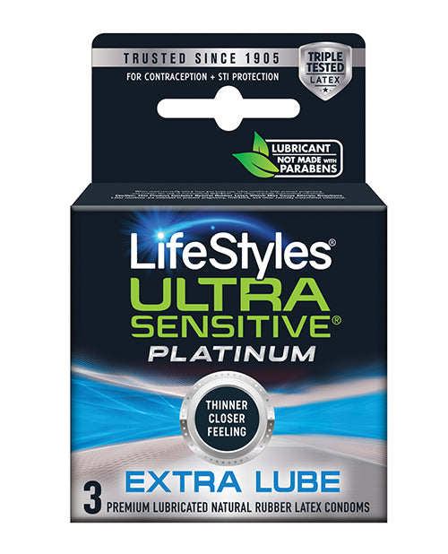 Lifestyles Ultra Sensitive Platinum Extra Lube - Pack Of 3 - Bossy Pearl