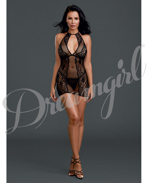 Sheer Lace Chemise W-g-string Black O-s - Bossy Pearl