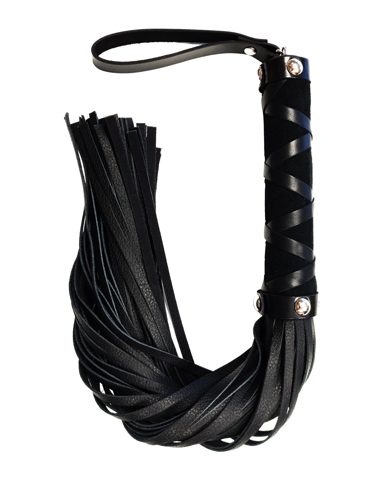 Rouge Short Leather Flogger W-studs - Black - Bossy Pearl