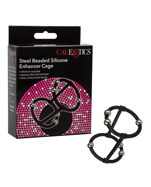 Steel Beaded Silicone Enhancer Cage - Black - Bossy Pearl