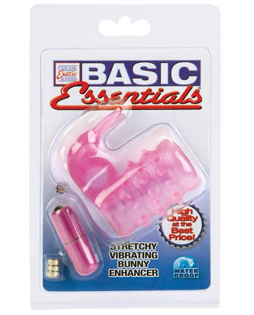 Basic Essentials Stretchy Vibrating Bunny Enhancer - Pink - Bossy Pearl