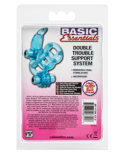 Basic Essentials Double Trouble Vibrating Support System - Blue - Bossy Pearl