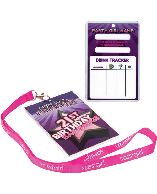 Night To Remember 21st Birthday Bar Badge By Sassigirl - Purple - Bossy Pearl