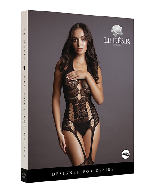 Shots Le Desir Lace Suspender Bodystocking Black O-s - Bossy Pearl