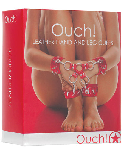 Shots Ouch Leather Hand & Leg Cuffs - Bossy Pearl