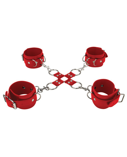 Shots Ouch Leather Hand & Leg Cuffs - Bossy Pearl