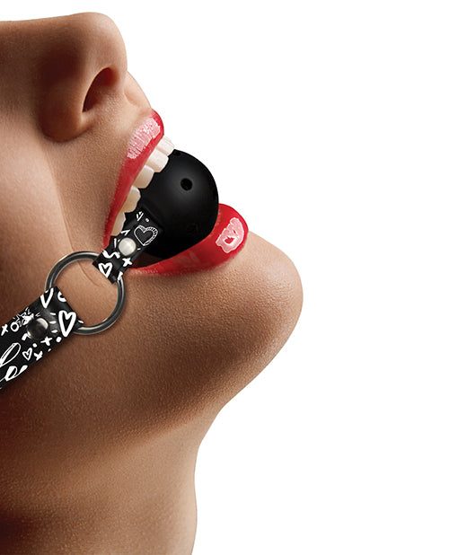 Shots Ouch Love Street Art Fashion Printed Breathable Ball Gag - Black - Bossy Pearl