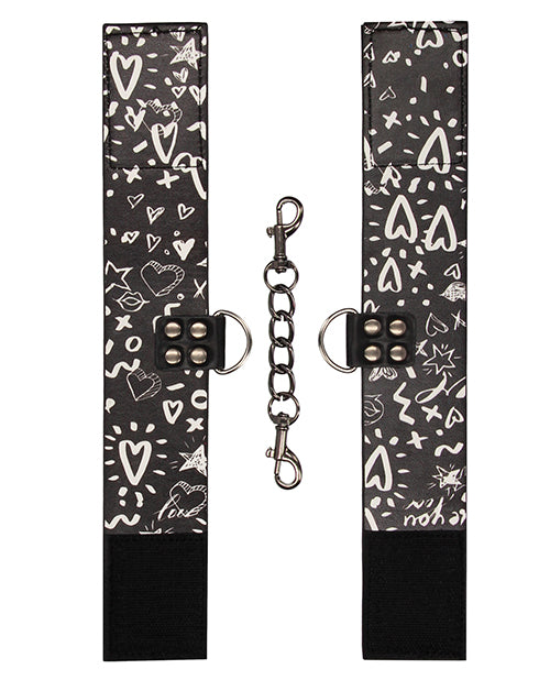 Shots Ouch Love Street Art Fashion Printed Ankle Cuffs - Black - Bossy Pearl