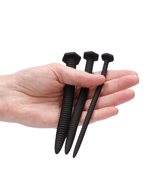 Shots Ouch Urethral Sounding Silicone Screw Plug Set - Black - Bossy Pearl