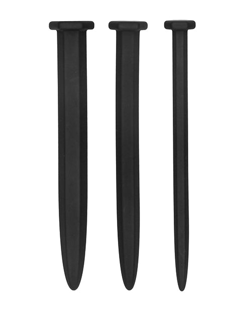 Shots Ouch Urethral Sounding Silicone Rugged Nail Plug Set - Black - Bossy Pearl